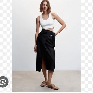 Mango linen mid length wrap skirt medium